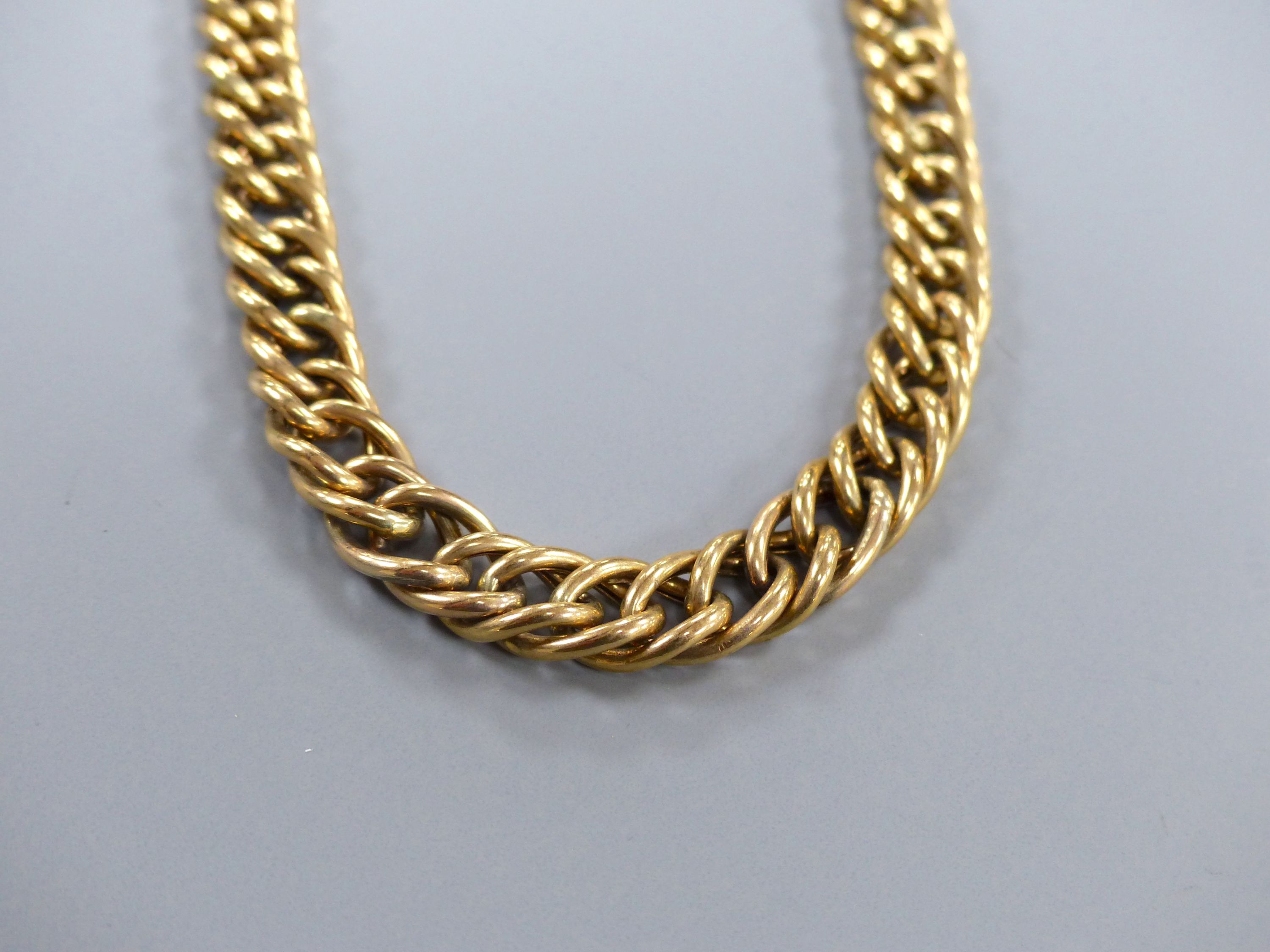 A modern 9ct gold curblink choker necklace chain, 37cm,